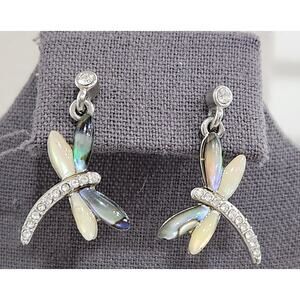 Silver Colored Stones With Rhinestones Dragonfly Shape Stud Earrings 2"